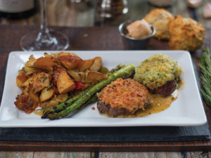 Thunder Bay Grille Crusted steak with asparagus and potatoes