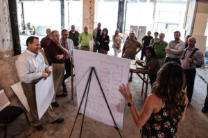 Michelle Sparkman presenting new building plans in Moline, Illinois